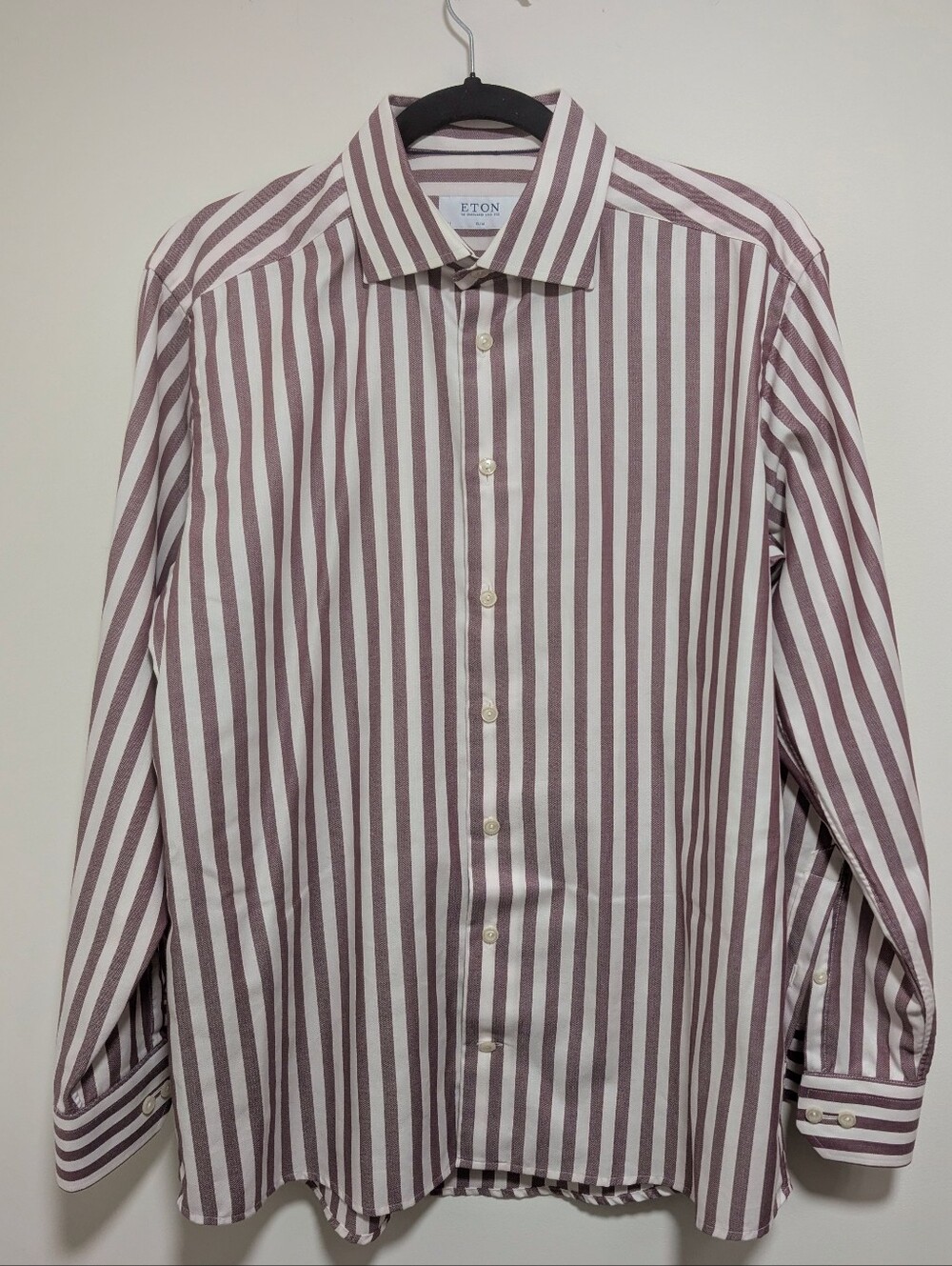 Eton | Striped Twill Slim Fit Dress Shirt In Maroon White